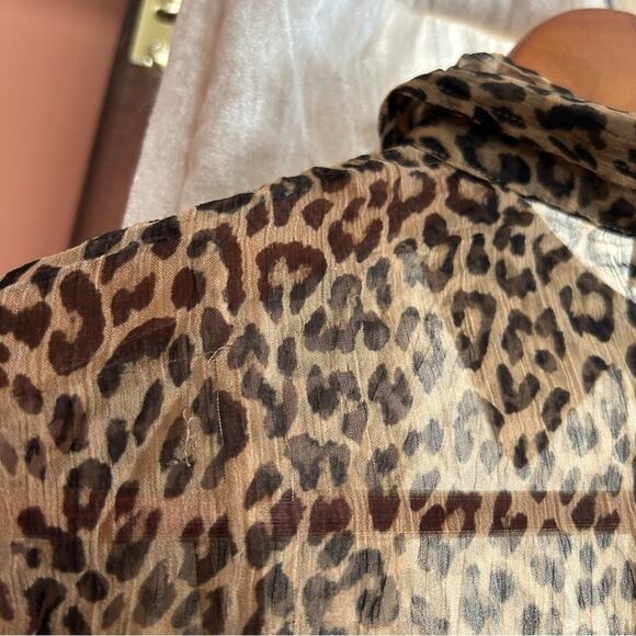 J. Crew Sheer Leopard Print Shirt Crinkle Chiffon Button Up Blouse NWT Size 2 - Picture 6 of 8